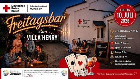 Auf dem Bild ist das Plakat der Freitagsbar Villa Henry zu sehen.